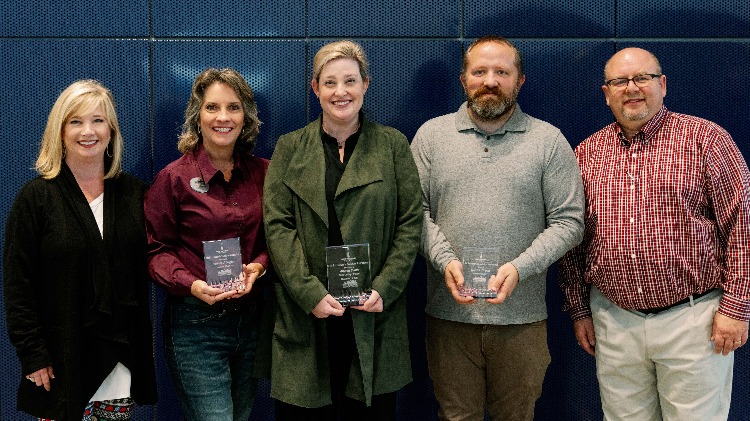 Left to right: NGTC Vice President of Academic Affairs Mindy Glander, 2020 NGTC Rick Perkins Award Technical Instructor of Excellence finalist Pam Segers, Allyson Smith, finalist Derrick Hogan, NGTC President Dr. Mark Ivester. (Not pictured: finalist Dr. Bob Sather)