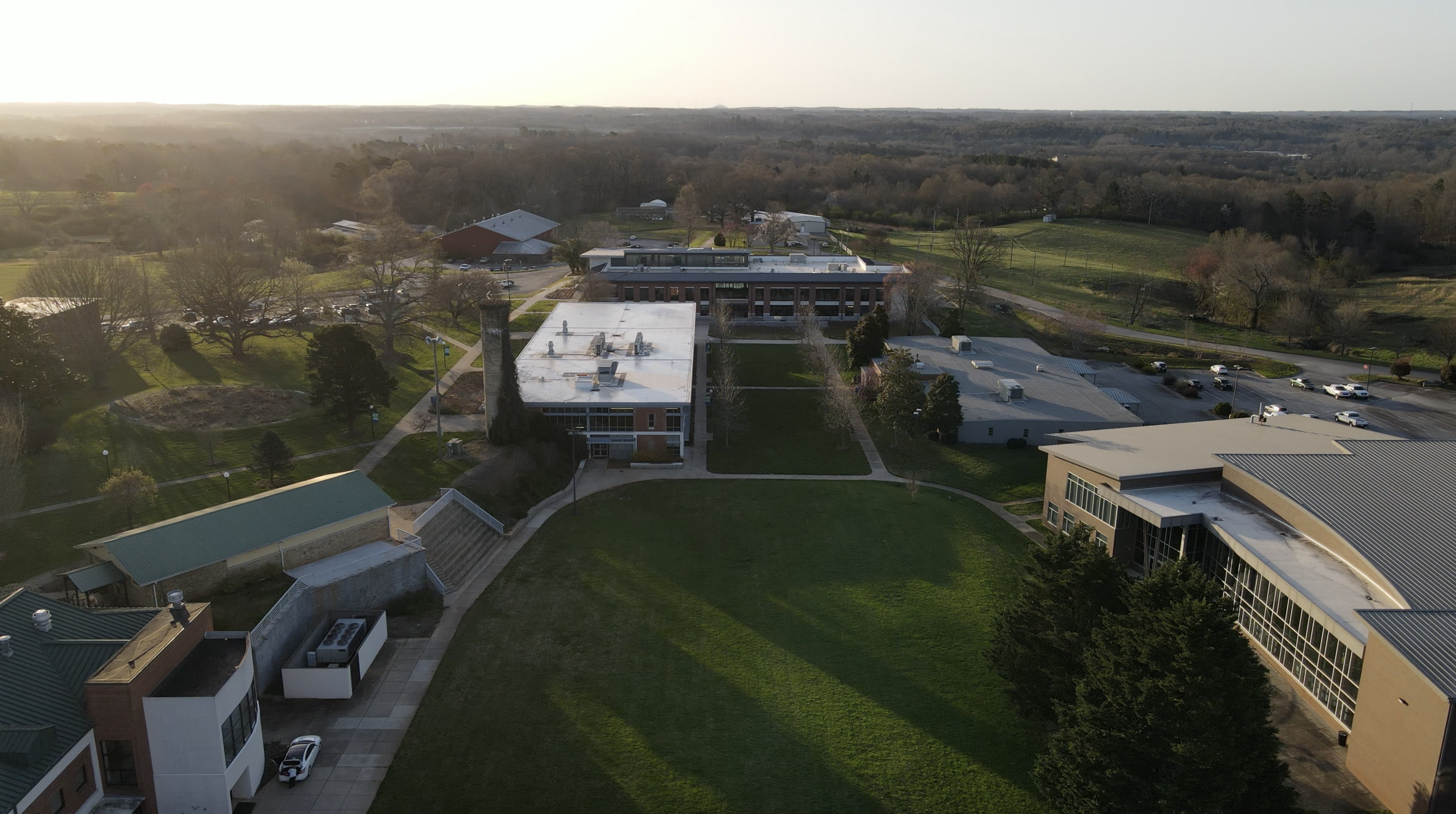 aerial photo of clarkesville campus buildings