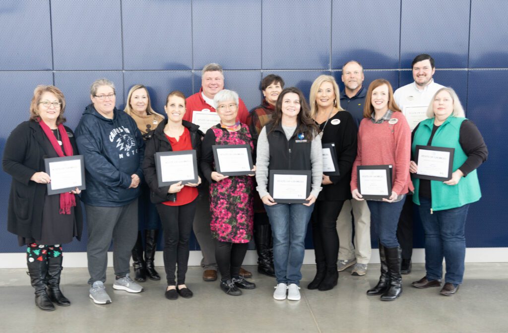 2022 Employee Service Awards (left to right): Dr. Fran Chastain; Sherry Seal; Angie Minish; Julie Graves; Dustin Emhart; Christine Ta; Savonda Turner; Tiffany Scroggs; Christy Bivins; Shannon Gary; Michelle Likins; Dr. Kallan Williams; and Kelly Jones. Not pictured are Fredrick Brewer; Bethany Elrod; Logan Ivester; Stacie Perry; Brandon Provitera; Neil Youngblood; Tracey Calvin; Vickie Brown; Dr. Martha Marquardt; and Christy Gosnell.  