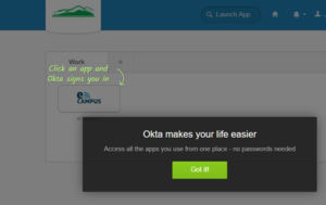 Screenshot of the landing page when completing the Okta account creation process