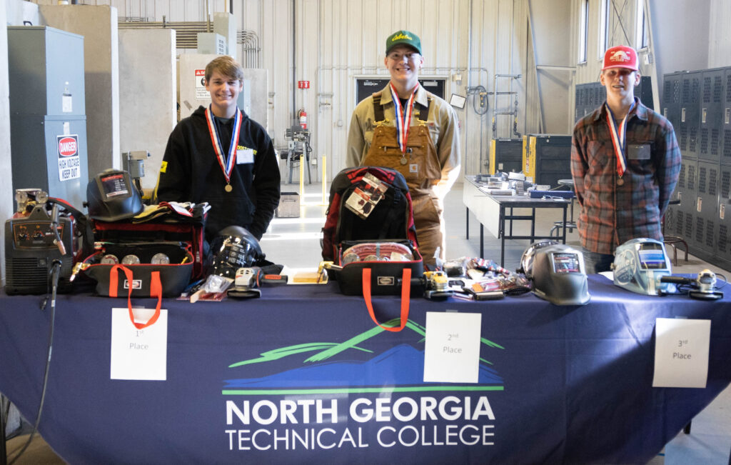 SkillsUSA Region Winners (from left): First place winner Brant Roberts from Franklin County High School; second place winner Jay Grice from White County High School; and third place winner Garrett Pless from Stephens County High School.  