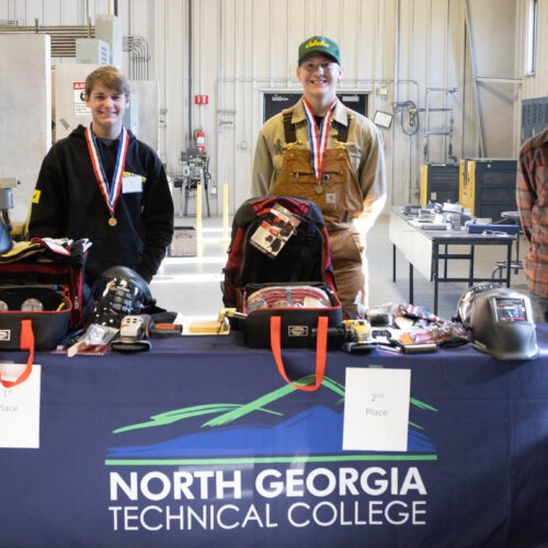 11SkillsUSA Region Winners (from left): First place winner Brant Roberts from Franklin County High School; second place winner Jay Grice from White County High School; and third place winner Garrett Pless from Stephens County High School.  