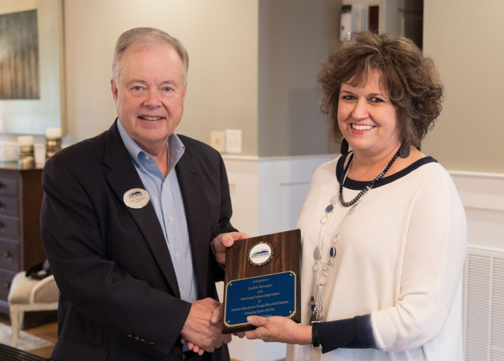  Pictured (left to right): NGTC President John Wilkinson and 2022 Outstanding Adult Education Teacher of the Year Jackie Morgan.  
