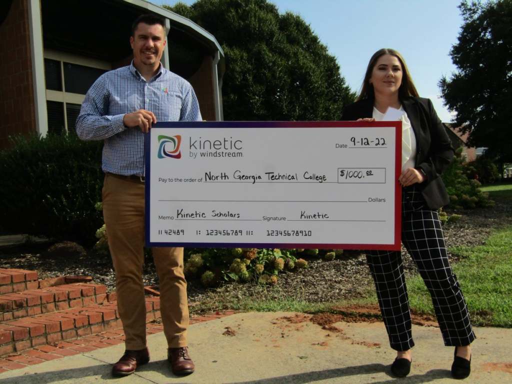 Pictured (left to right): Blake Fields, Kinetic Director of North Georgia Field Operations, and Rileigh Smith, NGTC Criminal Justice Technology student and Kinetic scholarship recipient.  